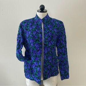 Vintage 80s Quilted Floral Blazer Jacket Dark Floral Roses M